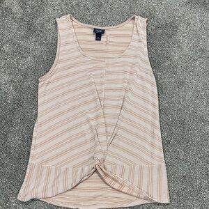 Daytrip  Tan and White Striped Twist Tank Top